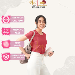 Áo Thun Nữ Cổ Tròn Màu Đỏ Ngói Lạ Mắt, Thấm Hút Mồ Hôi Vải Cotton Cao Cấp, Mặc Mát Cả Ngày - Gold Rhino