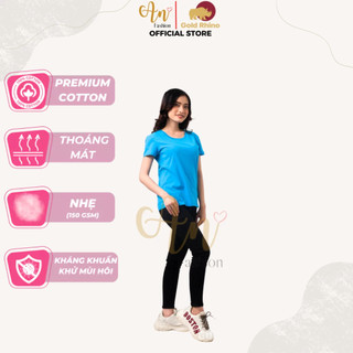 Áo Phông Nữ Cổ Tròn Màu Xanh Da Trời Tôn Dáng Phái Đẹp Chất Liệu Mềm Mịn Cotton 100% Cao Cấp - Gold Rhino