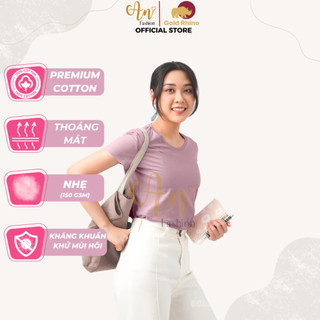 Áo Phông Cổ Tròn Nữ Dáng Ôm Nhẹ Màu Hồng Sakura 100% Cotton Cao Cấp Kháng Khuẩn Khử Mồ Hôi Cả Ngày - Gold Rhino