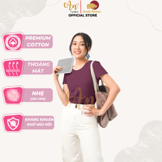 Áo Nữ 100% Cotton Cao Cấp Màu Đỏ Mận Cổ Tròn Tay Ngắn Khử Mồ Hôi Thơm Mát Cả Ngày - Gold Rhino