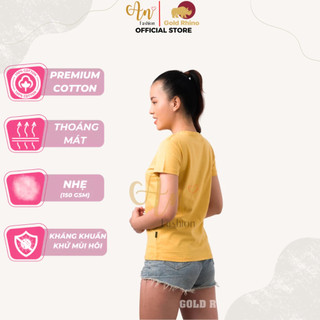 Áo Màu Vàng Nghệ Thun Cotton Cao Cấp Cổ Tròn Siêu Nhẹ, Mềm, Mát, Thích Hợp Bốn Mùa - Gold Rhino