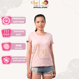 Áo Hồng JP Cổ Tròn Tay Ngắn, Phom Ôm Nhẹ, 100% Thun Cotton Cao Cấp, Màu Đẹp Dáng Xinh - Gold Rhino