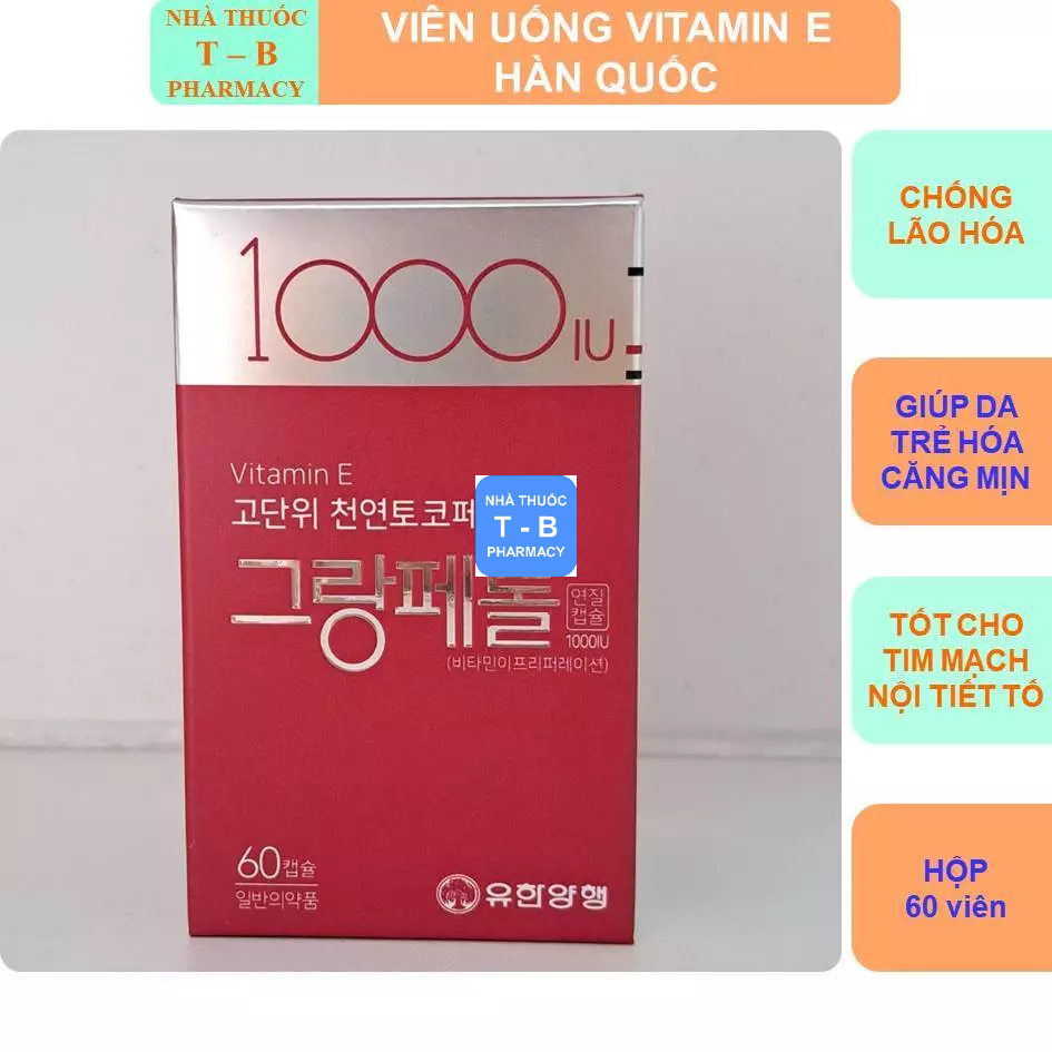 Viên uống Vitamin E 1000IU Hàn Quốc chống lão hóa, đẹp da - Hộp 60 viên