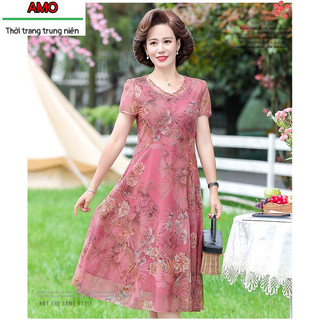 Đầm trung niên sang trọng, co giãn 4 chiều, kim sa, hàng sẵn