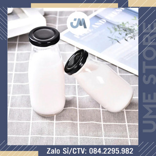 Chai thủy tinh đựng sữa 300ml nắp thiếc, bình nước thủy tinh - chai lọ đựng nước