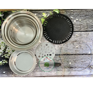  Bếp nướng than âm bàn  gồm 2 vỉ nướng: vỉ lưới inox và vỉ gang  + tặng 1 gắp đá inox 