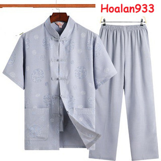 Bộ quần áo  mặc nhà cho nam trung niên cổ tàu ngắn tay l2