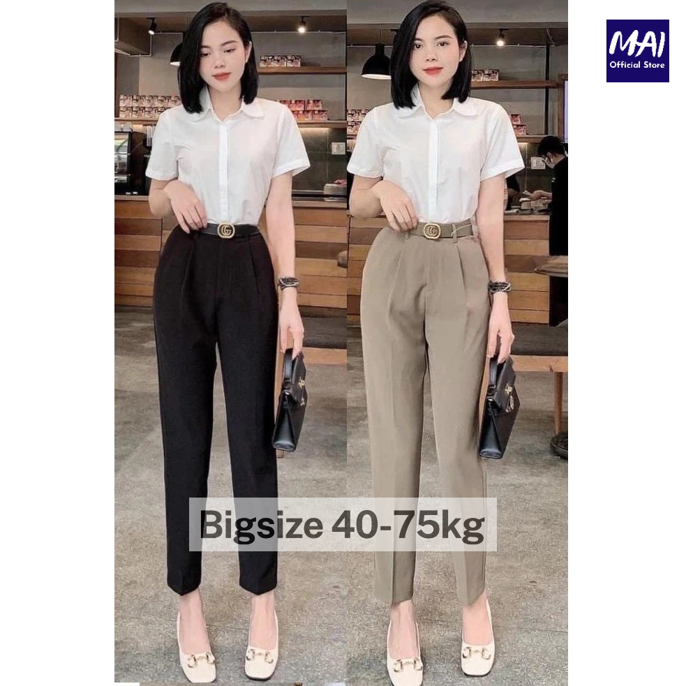 Quần Tây baggy công sở cạp cao có bigsize ( 40- 75kg ) đủ 3 màu ( không kèm đai )- Mã 333H