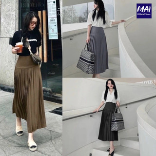 Chân váy xếp ly dáng dài xếp ly bản cạp cao phong cách công sở-tcs