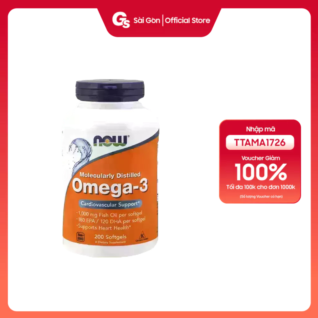 Viên uống dầu cá NOW Omega 3 nhập khẩu Mỹ hỗ trợ thị lực, trí não, hệ thần kinh và làm đẹp da