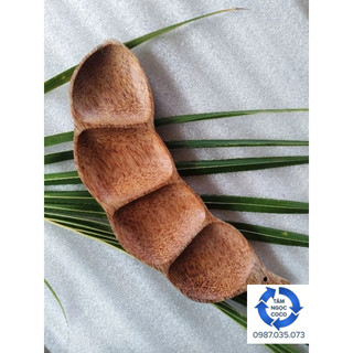Dĩa gỗ dừa hình trái me, dĩa nước chấm 4 ngăn