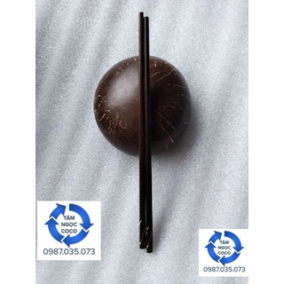Combo chén gáo dừa mài bóng và đũa gỗ ổi