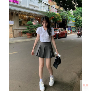 Chân váy ngắn chữ A tennis xếp ly bản to thời trang cạp liền cao tôn dáng big size