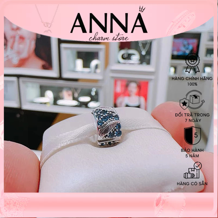 Charm bấm, chặn Pandora Moments hình lá - Charm Pandora Authentic hàng chính hãng, đủ bill, Fullbox,