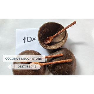 Combo 10 Gáo chén và thìa gỗ dừa | Gáo chén | Muỗng gỗ dừa