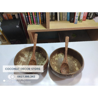 (2 Bộ) Combo Chén Gáo Dừa + Muỗng Gỗ Dừa