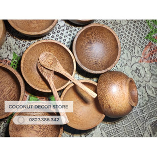 Chén gỗ dừa giá rẻ kèm muỗng gỗ dừa 16cm - Loại 2