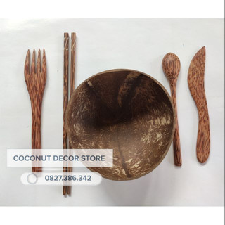 [Miễn ship từ 50k] - Combo Chén gáo dừa, đũa, muỗng, nỉa, dao gỗ dừa