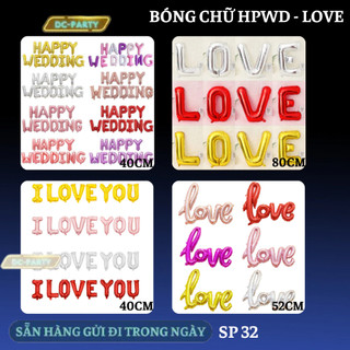 Bóng bay chữ happy wedding i love you