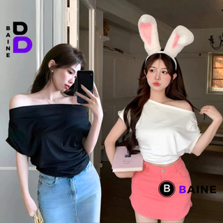 Áo Croptop Nữ TRỄ VAI CÁNH DƠI Tay Ngắn Nhún Eo Chất Thun cotton Kiểu Sexy Nữ, Áo Thun Ôm Body Vạt Bầu Dáng BAINE