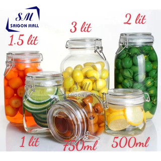  Hũ gài kiền nắp thủy tinh 500ml  750ml  1 lít 1.5 lít 2 lít 3 lít   hũ gài tròn nhiều size   HŨ KIỀN TRÒN 