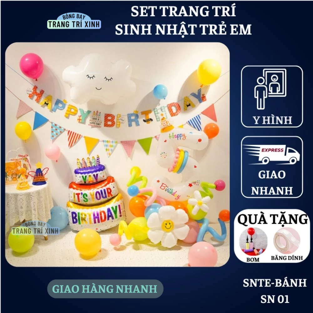 Set trang trí sinh nhật bé trai gái SNTE-BÁNH SN 01