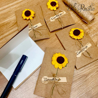Thiệp handmade vintage hoa hướng dương kèm dây thừng Dili Rustic
