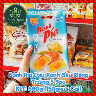 COMBO 5 BỊCH Bánh Pía Đậu Xanh Sầu Riêng Trứng 5 Sao 600g (4 Bánh) Tân Huê Viên, DING DING FOOD