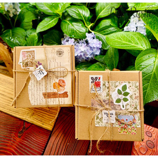 Hộp quà handmade vintage kiểu Bullet Journal Dili Rustic tặng kèm sợi rơm giấy