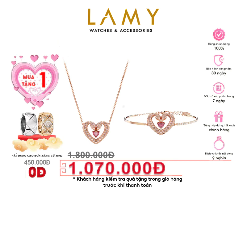 Bộ quà tặng trang sức CDE Dây chuyền vòng tay CDE Una Heart Pink CDE61