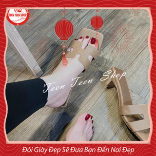 Dép Cao Gót Nữ TTS Quai Ngang Chữ H Tiểu Thư , Gót 4cm Cutout Tạo Điểm Nhấn, Teen Teen Shop mã deph