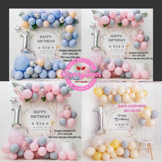 Set Bóng Backdrop Phối pastel Bóng Và Siêu nhũ Mẫu Y hình Kèm Bơm Và Keo