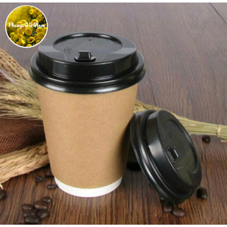 Lốc 10 cốc giấy 270ml có nắp đen chịu nhiệt