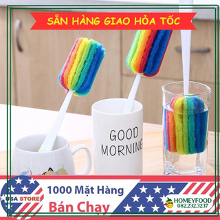 Cây rửa cốc ly 7 màu - dụng cụ cọ bọt biển rửa vệ sinh bình sữa