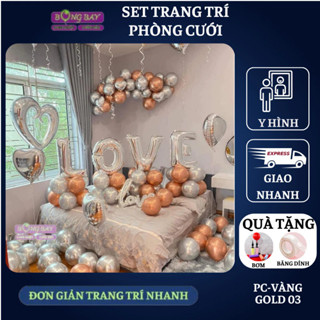 Set trang trí phòng tân hôn tông đỏ hồng trắng xanh PC-VÀNG GOLD 03
