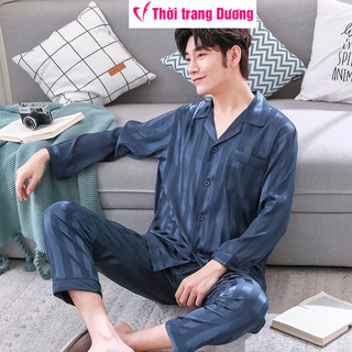 Bộ pyjama nam dài tay vải lụa satin mềm mại, thoáng mát N9371 - Thời Trang Dương