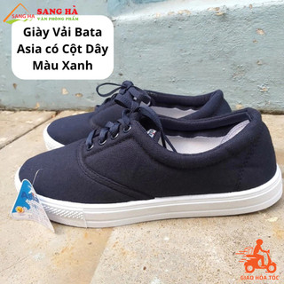 Giày vải bata asia có cột dây màu xanh