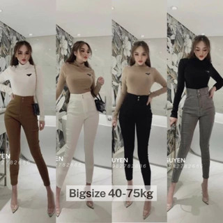 Quần bò giấy cạp cao 2 cúc quần jean nữ lưng cao