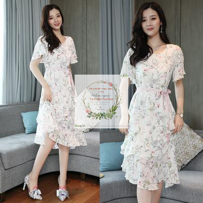 Đầm Nữ Hoạ Tiết Hoa Thắt Nơ Eo