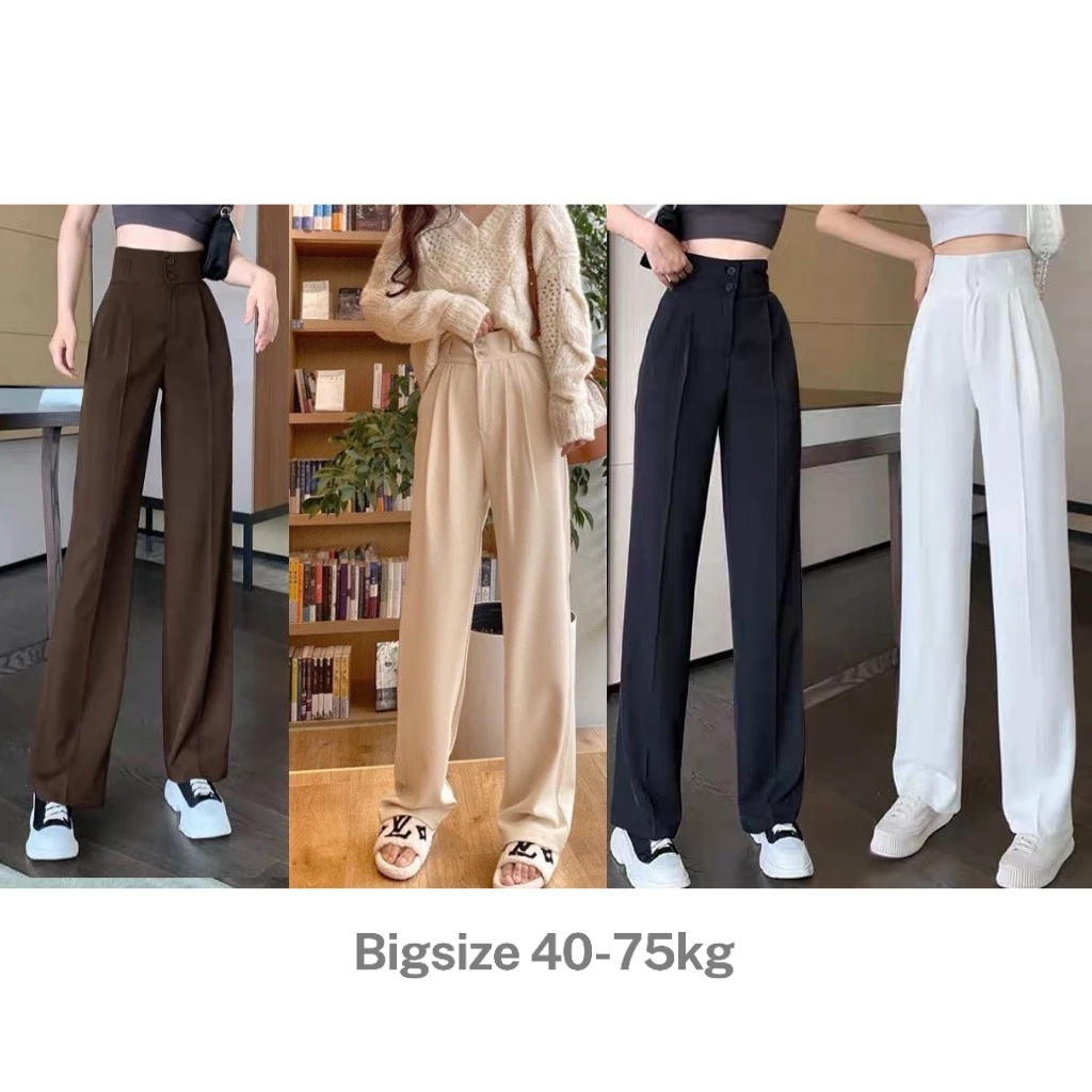 Quần Ống Rộng Nữ Lưng Cao Kiểu Dáng Cạp Cao Gen Bụng Khóa Trước- Mã 888A=111