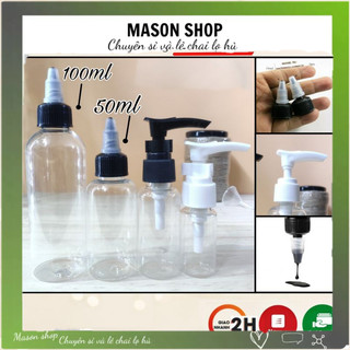Lọ Chiết Mỹ Phẩm Dạng Vòi Nhấn Giọt Có Khóa Cài/Nắp Nhọn Xoay 50Ml/100Ml Vỏ Bình Chai Nhựa Pet Trong/Nâu