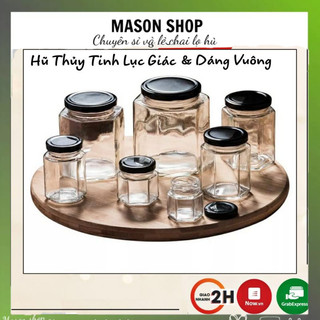Hũ Thủy Tinh Vuông/Lục Giác Đựng Gia Vị/Bảo Quản Thực Phẩm 50Ml 100Ml 180Ml 380Ml 500Ml 730Ml Có Nắp Thiếc Lớn Nhỏ