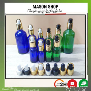 Lọ Đựng Tinh Dầu Thủy Tinh Bóp Giọt Quai 10Ml 20Ml 30Ml 50Ml 100Ml Vỏ Chai Chiết Serum Mỹ Mĩ Phẩm Xanh Dương/Xanh Lá