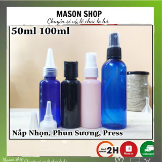 Lọ Chiết Mỹ Phẩm Xịt Phun Sương/Nắp Bật Nhấn/Nhọn 50Ml/100Ml Vỏ Bình Chai Nhựa Pet Xanh Hồng Đen Dạng Vòi Xịt
