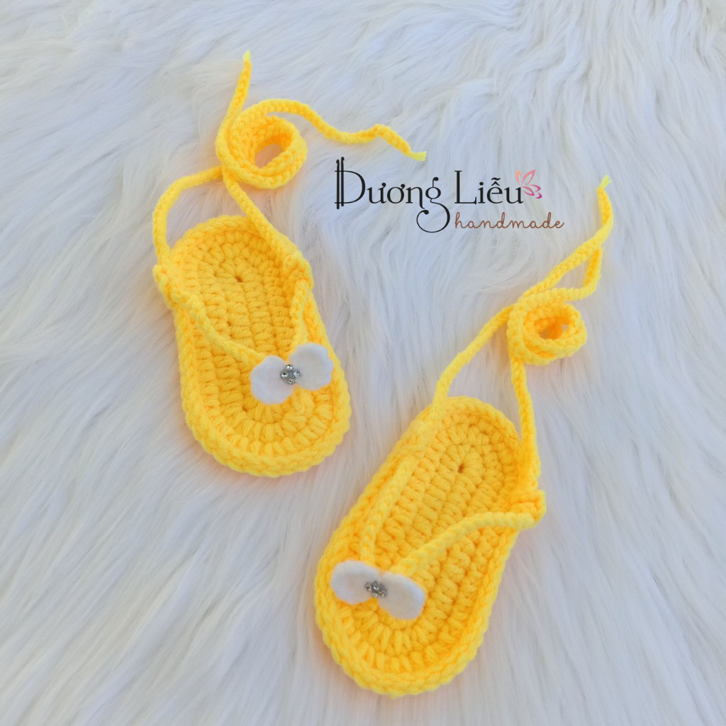 Dép len xỏ ngón vàng nơ trắng xinh có đế chống trượt - Dương liễu handmade