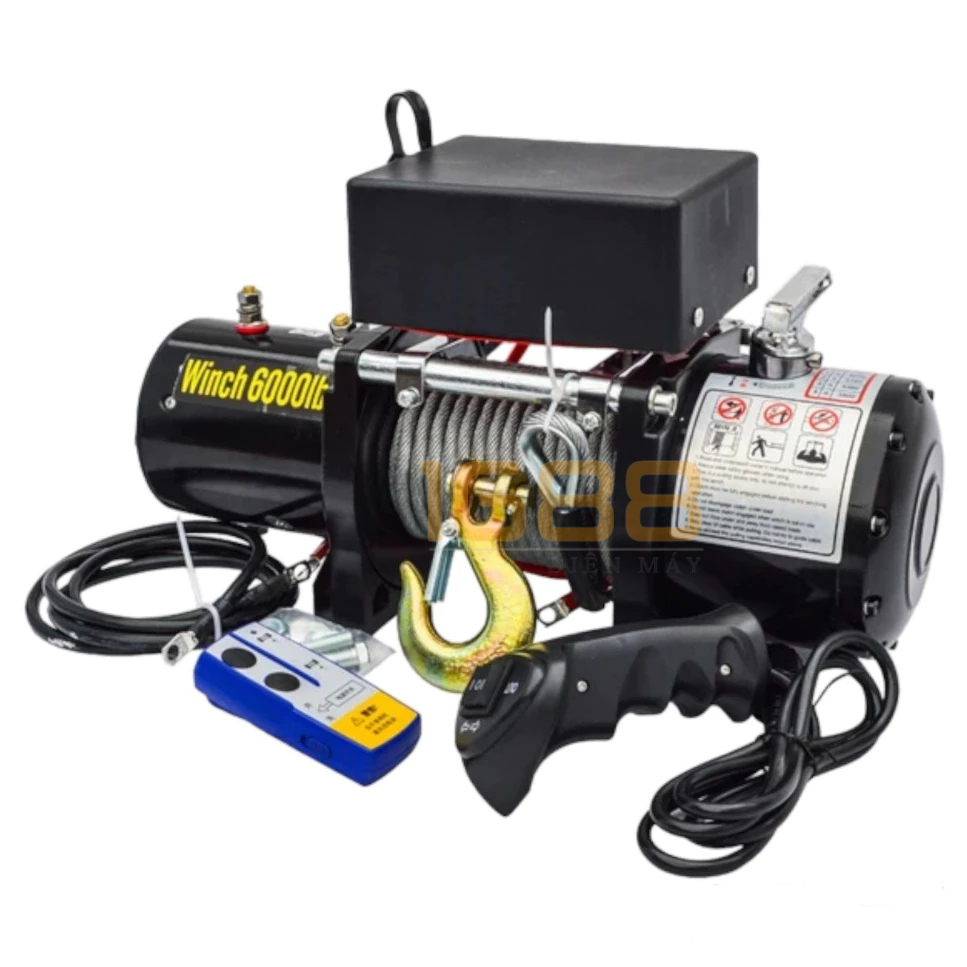 Tời Cứu Hộ 12v, Nâng Hạ Hàng Hóa 6000lbs Trọng Tải Kéo 2700kg Cáp 14 Mét Có Điều Khiển Từ Xa