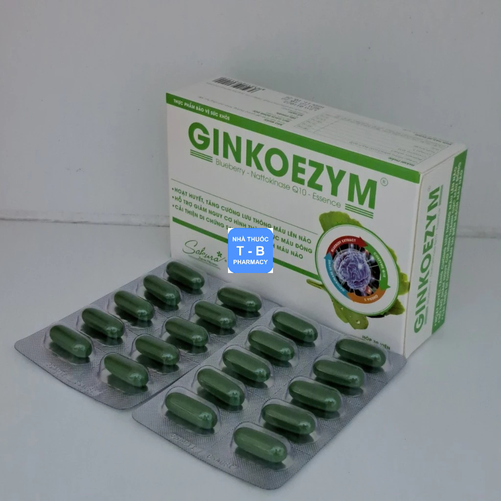 Viên uống hoạt huyết dưỡng não Sakura Ginkoezym tăng cường lưu thông máu lên não - Hộp 3o viên