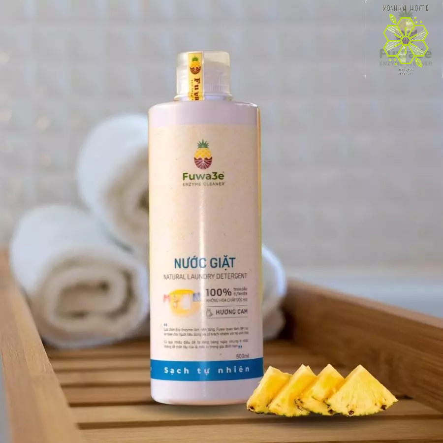 Nước giặt hữu cơ FUWA3E an toàn cho bé, Tinh dầu Cam, Bạc Hà Can 500ml, 4L