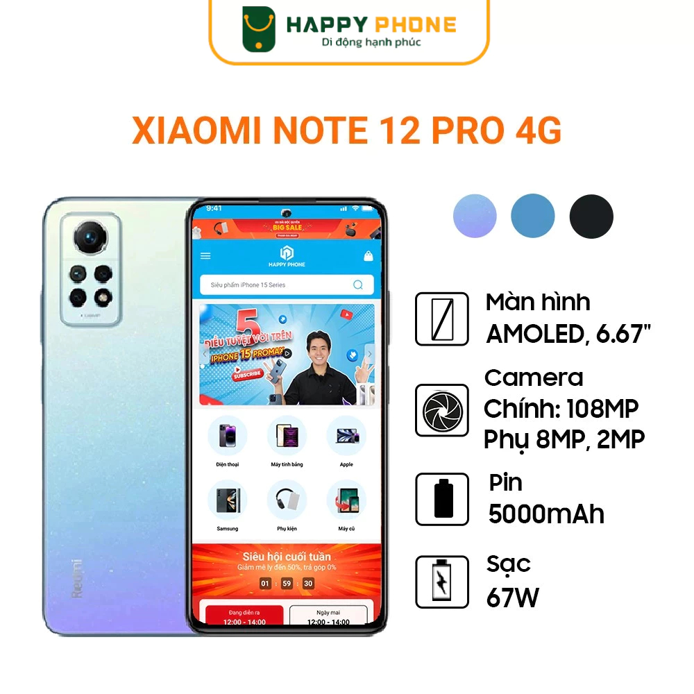 Điện thoại Xiaomi Redmi Note 12 Pro - Hàng Chính Hãng, mới 100%, Bảo hành 18 tháng