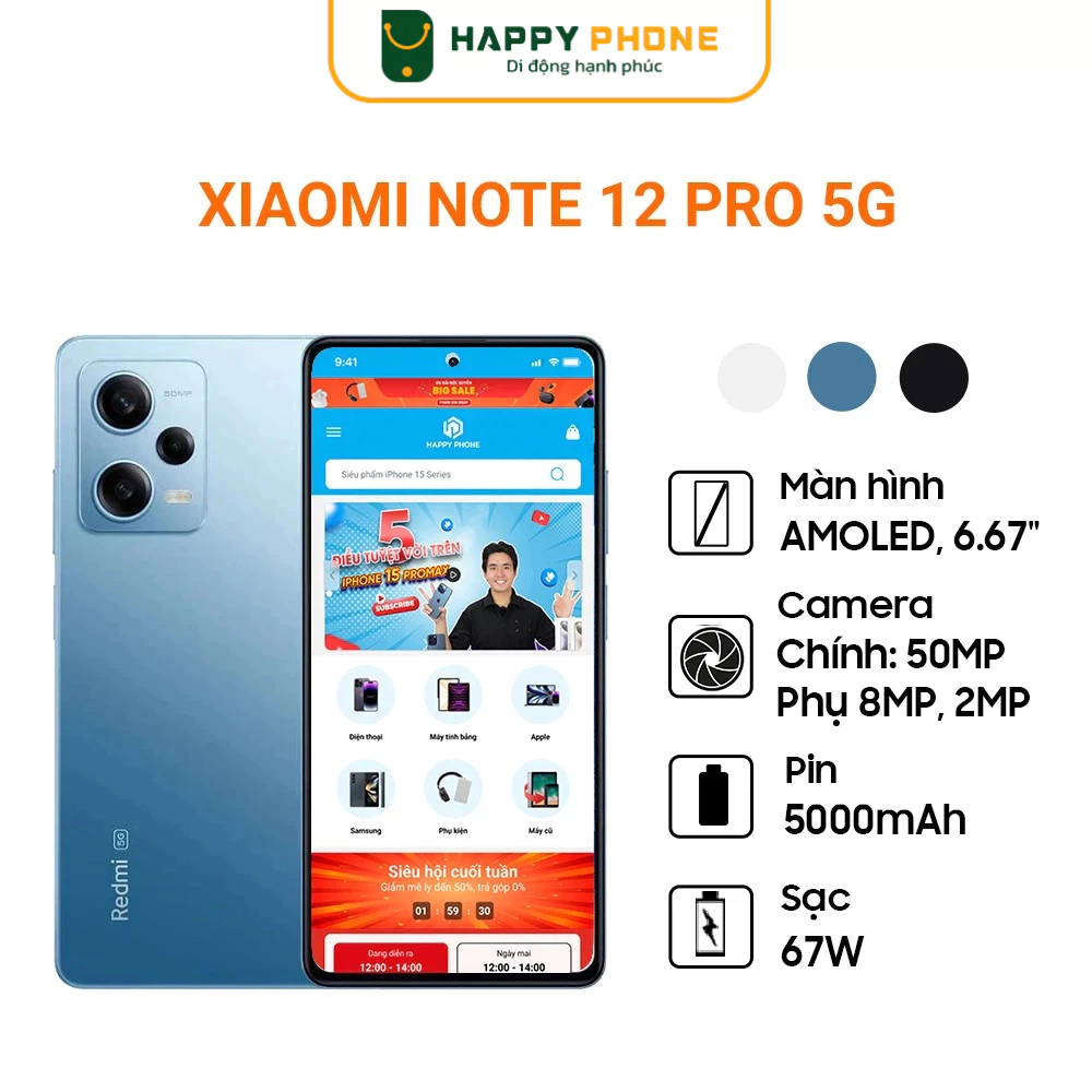 Điện thoại Xiaomi Redmi Note 12 Pro 5G - Hàng Chính Hãng, mới 100%, Bảo hành 18 tháng
